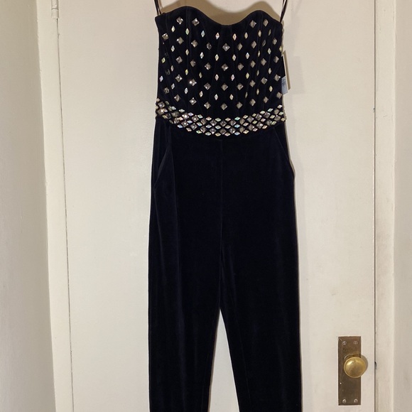 NWT Juicy Couture Jewel Embellished Velour Velvet Pitch Black Bustier Jumpsuit - Picture 3 of 9